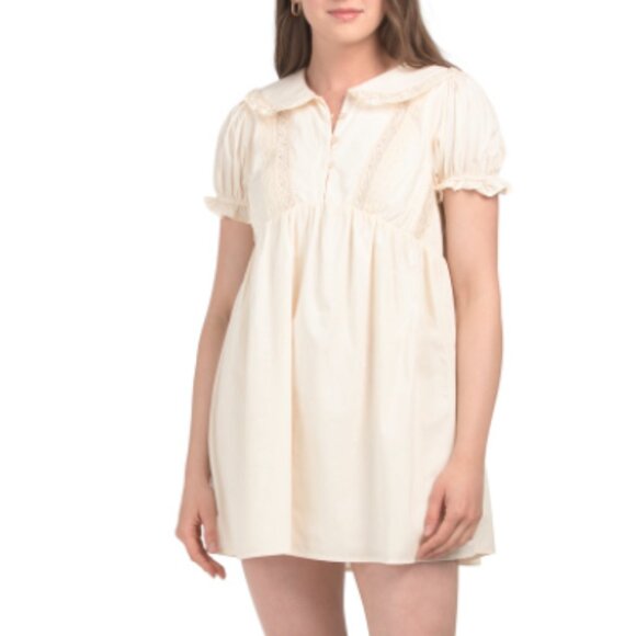LE LIS Puff Sleeve Collared Mini Baby Doll Dress - Picture 1 of 2